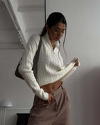 Damen Strickpullover mit Zopfmuster und kurzem Schnitt Sovae