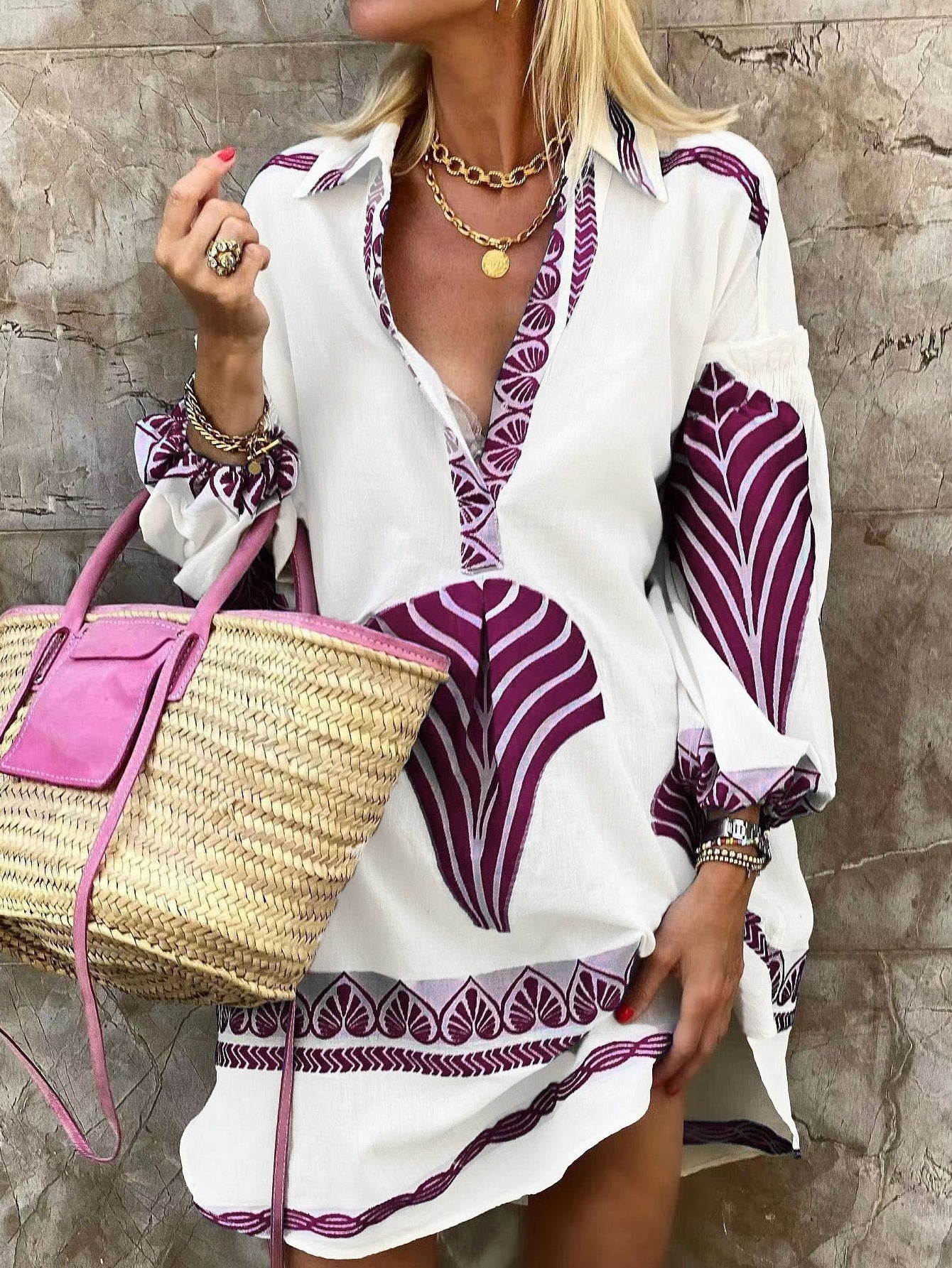 Damen Leichtes Strandkleid mit elegantem Muster Sovae