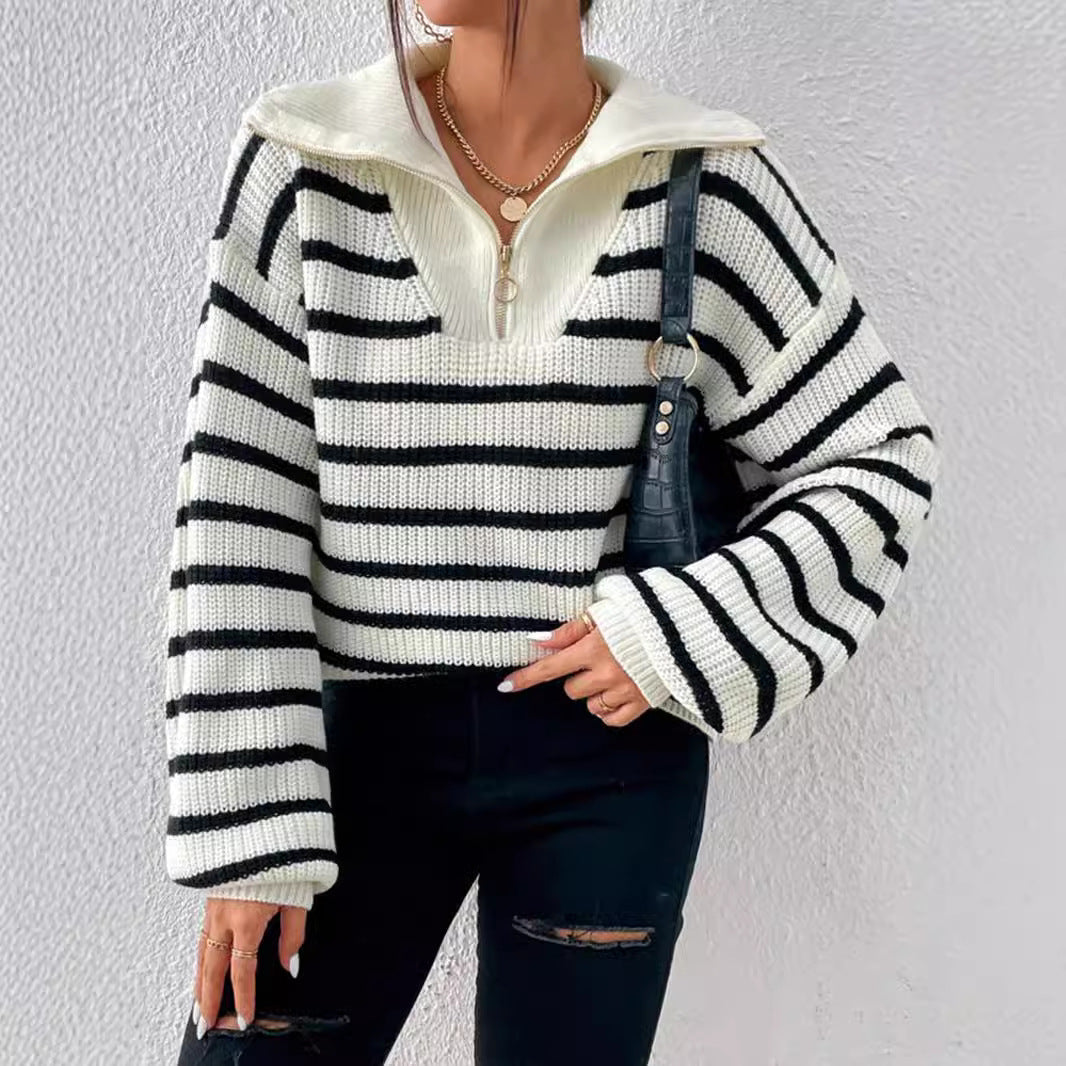 Damen stylischer Strickpullover mit hochgeschlossenem Kragen und lässigem Schnitt Sovae