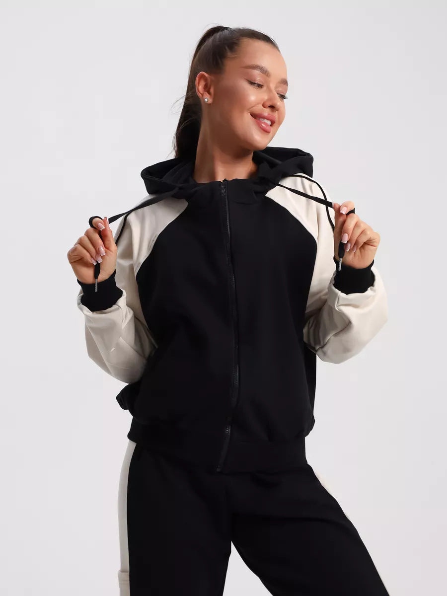 Damen sportlicher Fleece-Jogginganzug mit modischem Reißverschluss Sovae