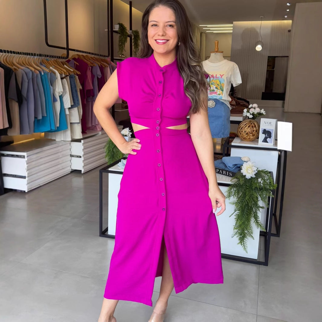 Damen Midikleid mit Knopfleiste und Cut-Out-Details Sovae