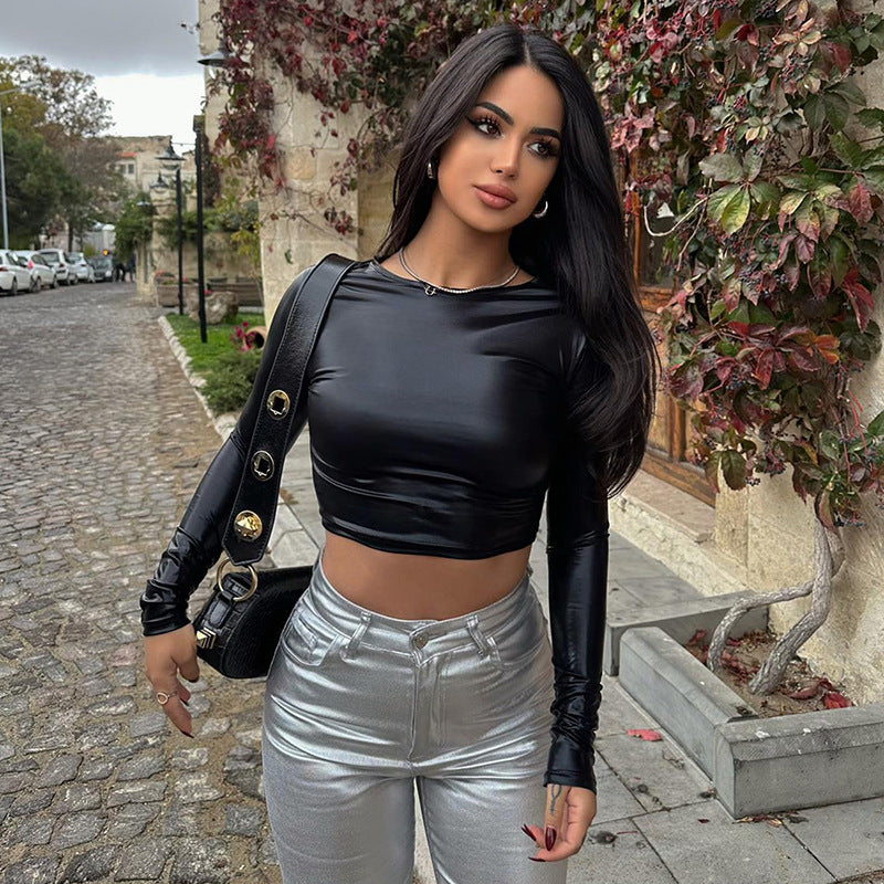 Damen Glänzendes Crop-Top aus elastischem Material Sovae