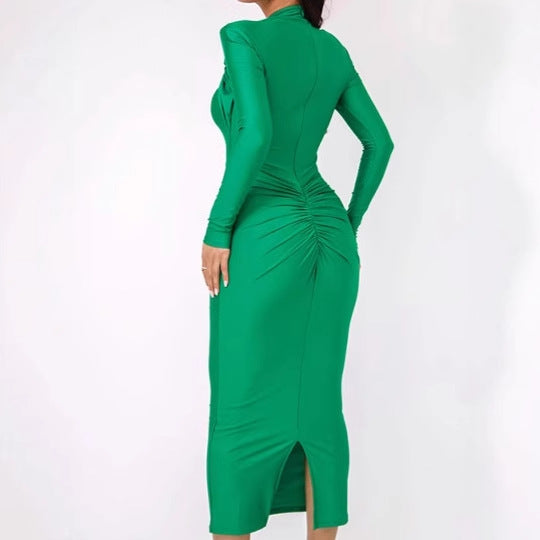 Damen Elegant anliegendes Maxikleid mit raffiniertem Drapierungsdesign Sovae