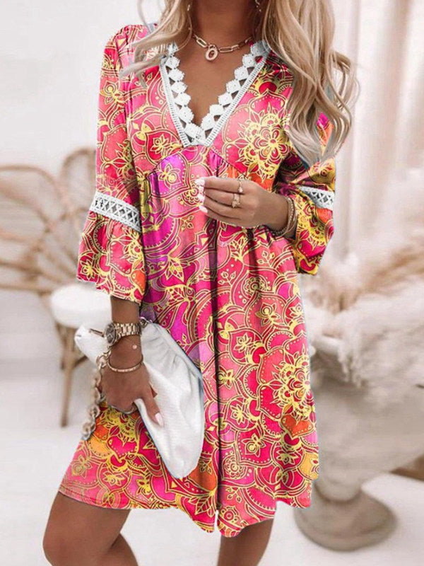 Damen Sommerliches Strandkleid mit floralen Details und Spitzenakzenten Sovae