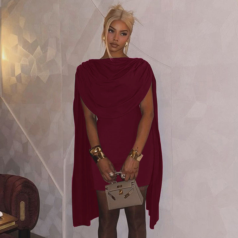 Damen elegantes Cape-Kleid mit raffinierten Drapierungen Sovae