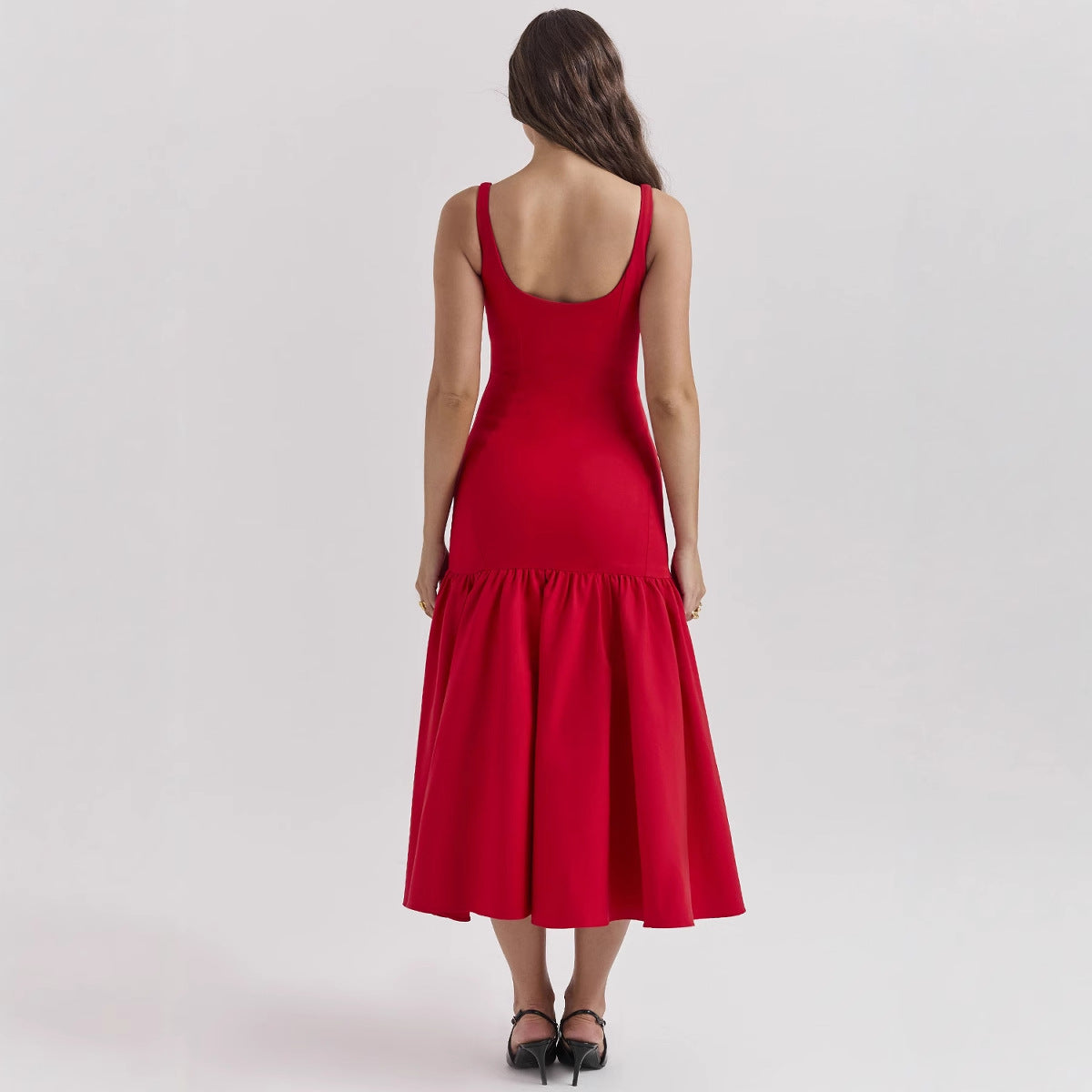 Damen figurbetontes Maxikleid mit voluminösem Rüschensaum Sovae