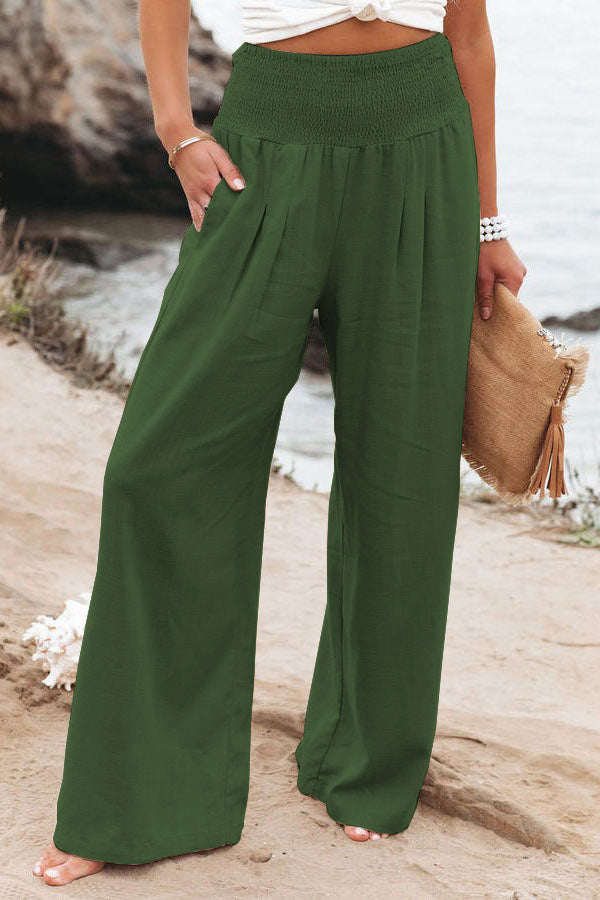 Damen weite Leinenhose mit dehnbarem Bund Sovae