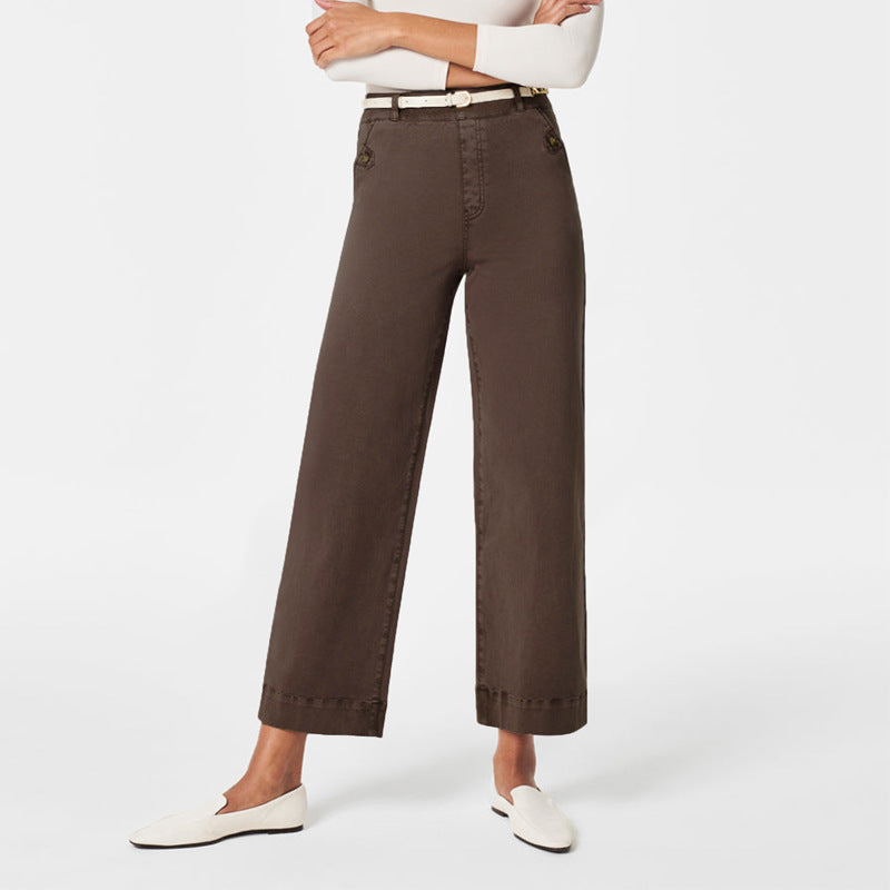 Damen Weit geschnittene High-Waist Hose mit eleganten Knopfdetails Sovae