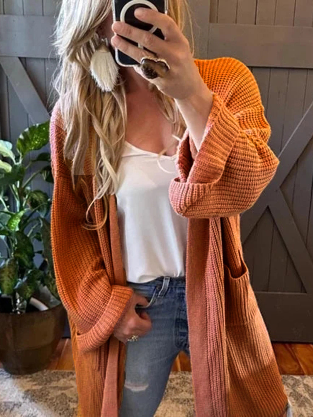 Damen luftige Strickjacke mit praktischen Taschen und lockerer Passform Sovae
