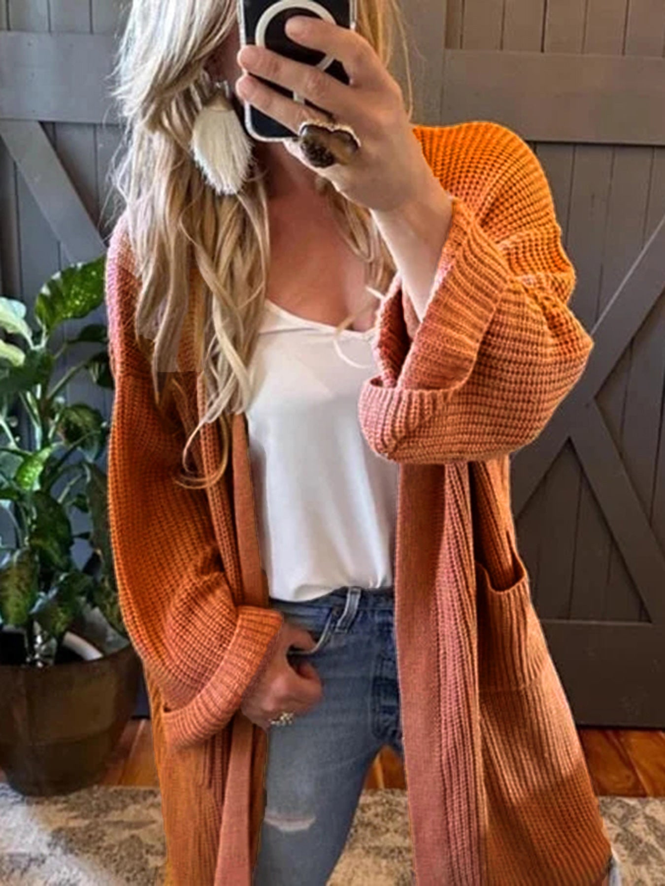 Damen luftige Strickjacke mit praktischen Taschen und lockerer Passform Sovae
