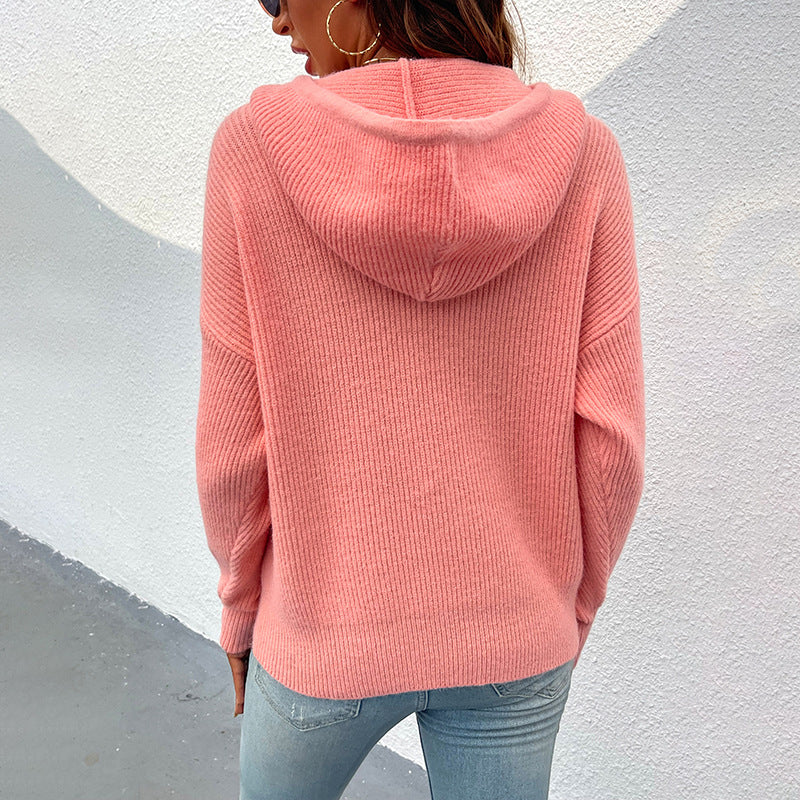 Damen lässiger Kapuzenpullover mit Rippenstruktur Sovae