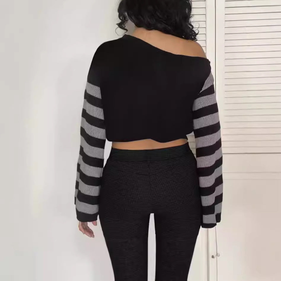 Damen Modischer Oversized-Pullover mit kreativem Spiral-Design und gestreiftem Muster Sovae