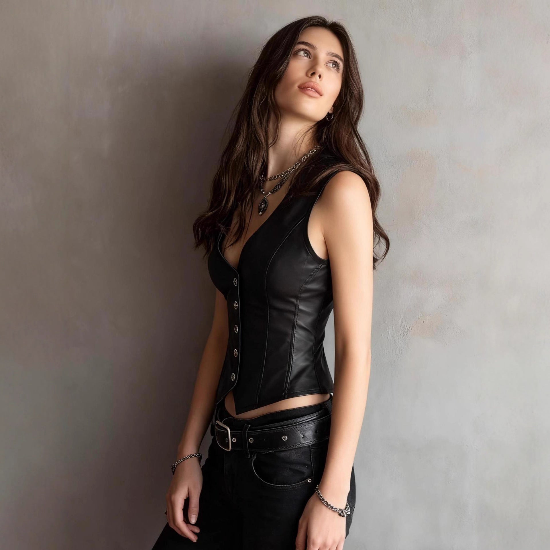 Damen Figurbetonter Leder-Bustier Sovae