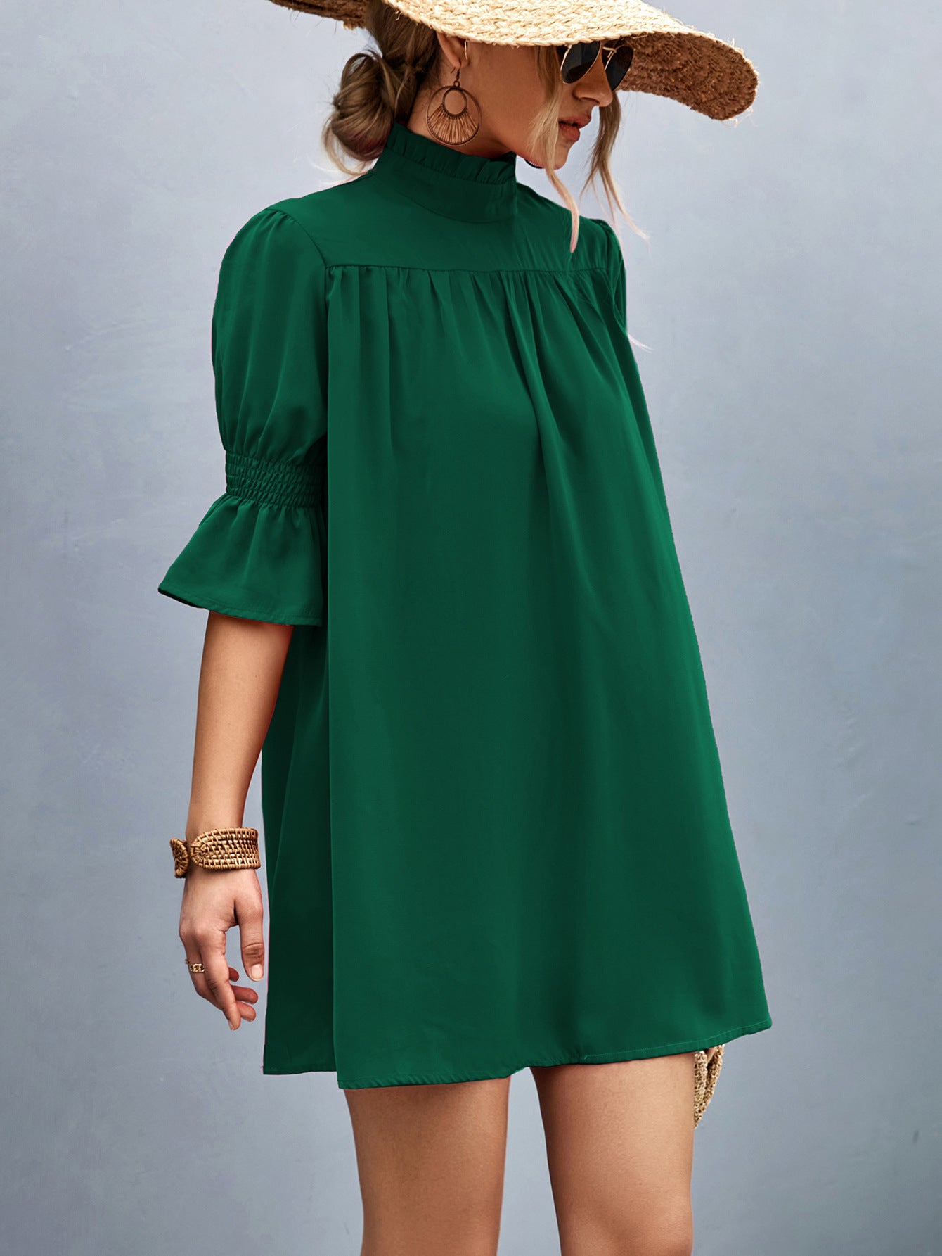 Damen Feierliches Kurzarmkleid mit Stehkragen und luftigen Ärmeln Sovae