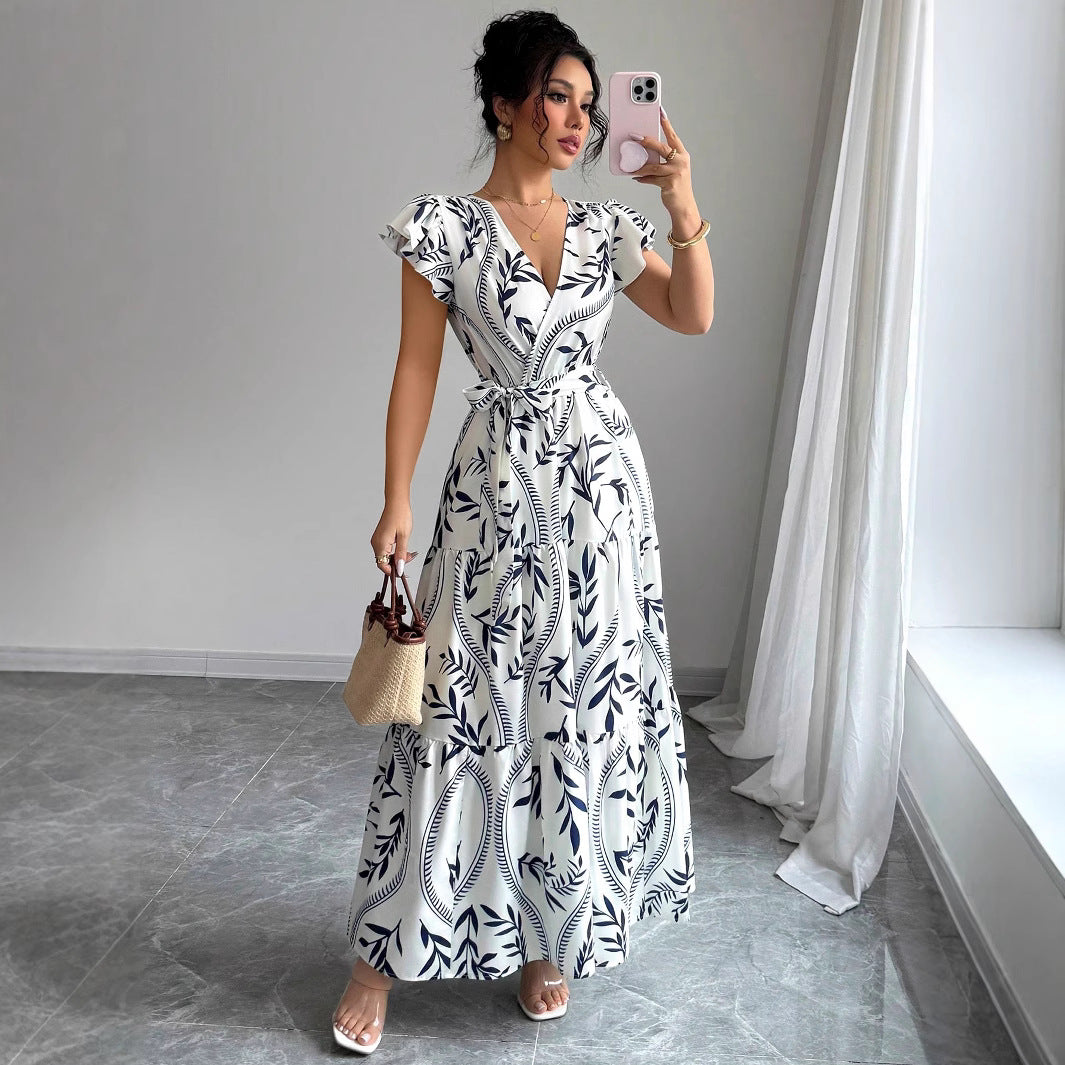Damen Wickelmaxikleid mit floralen Mustern Sovae