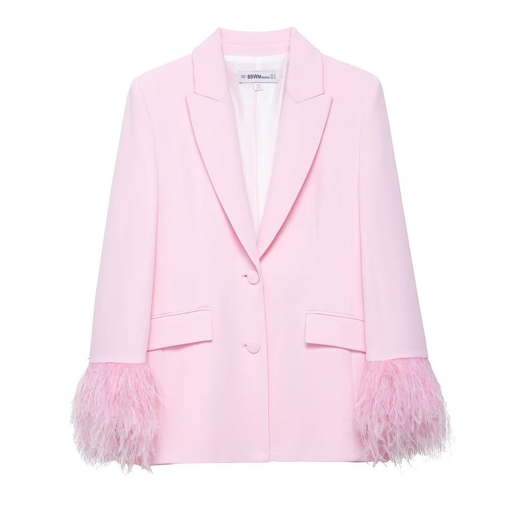 Damen eleganter Blazer mit auffälligen Federärmel Sovae