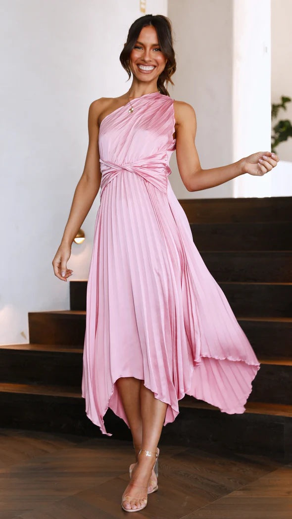 Damen asymmetrisches plissiertes Maxikleid Sovae