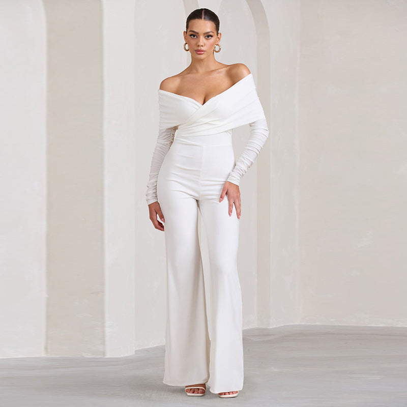 Damen eleganter Off-Shoulder Jumpsuit mit weitem Bein Sovae