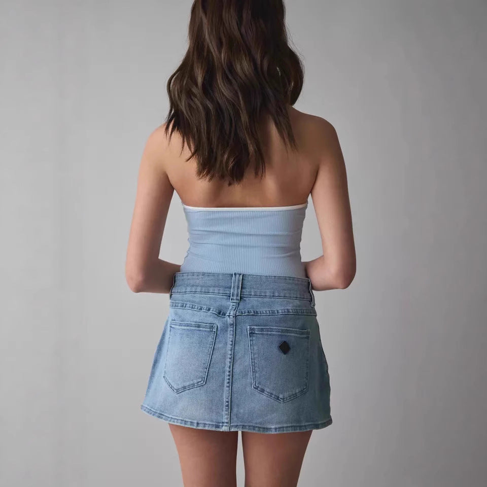 Damen Jeansrock mit hohem Bund und praktischen Fronttaschen Sovae