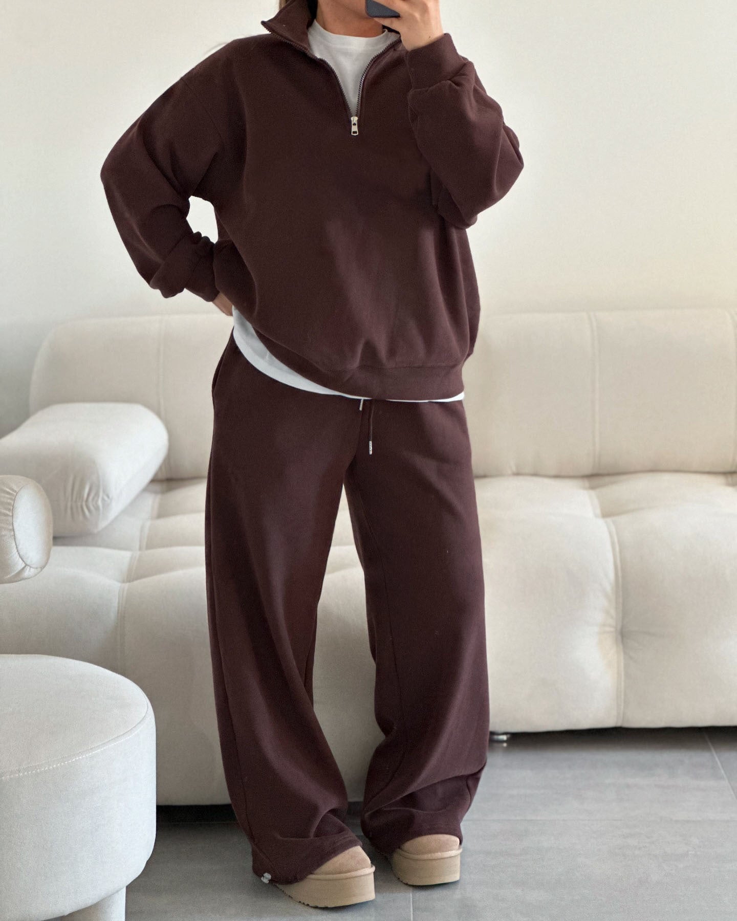 Damen Sportlicher Kapuzenpullover mit kurzer Reißverschlussöffnung Sovae