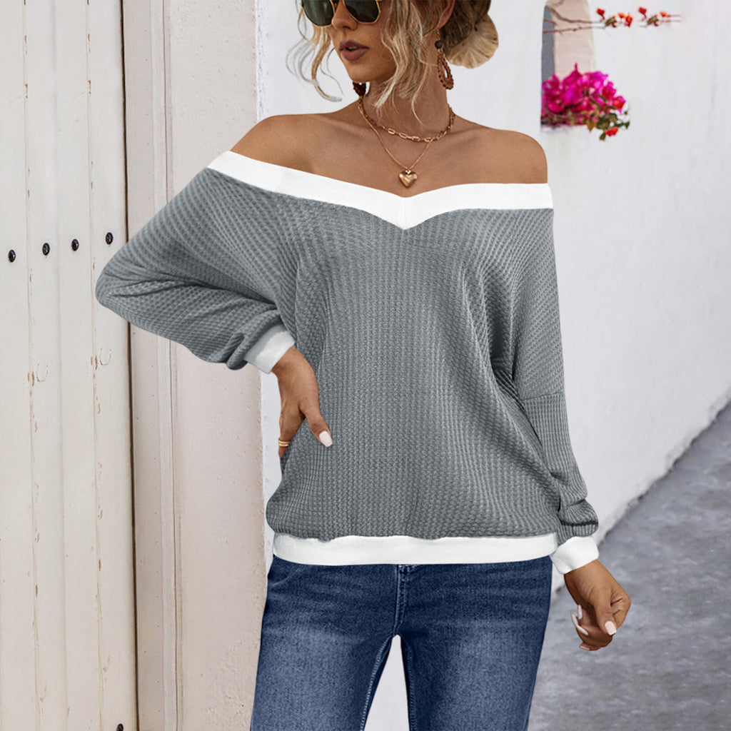 Damen Off-Shoulder Pullover im modernen Waffelstrick Sovae