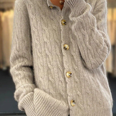Damen Kuscheliger Grobstrick Cardigan mit Knopfverschluss Sovae