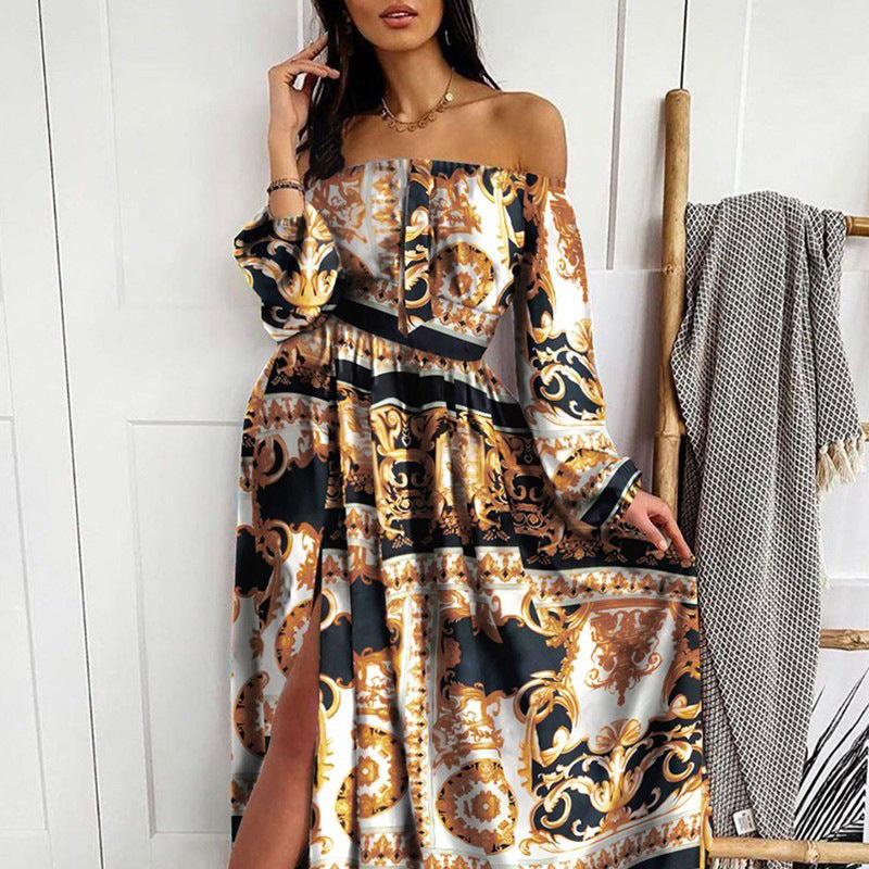 Damen Luxuriöses Maxikleid mit einzigartigem Mustermix Sovae