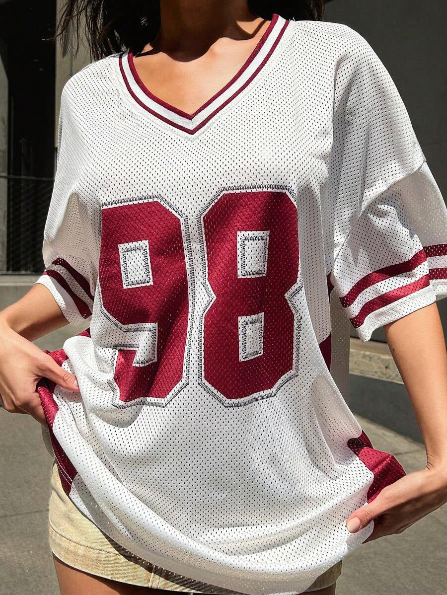 Damen Sportliches Fußballtrikot mit luftiger Netzstruktur und V-Ausschnitt Sovae