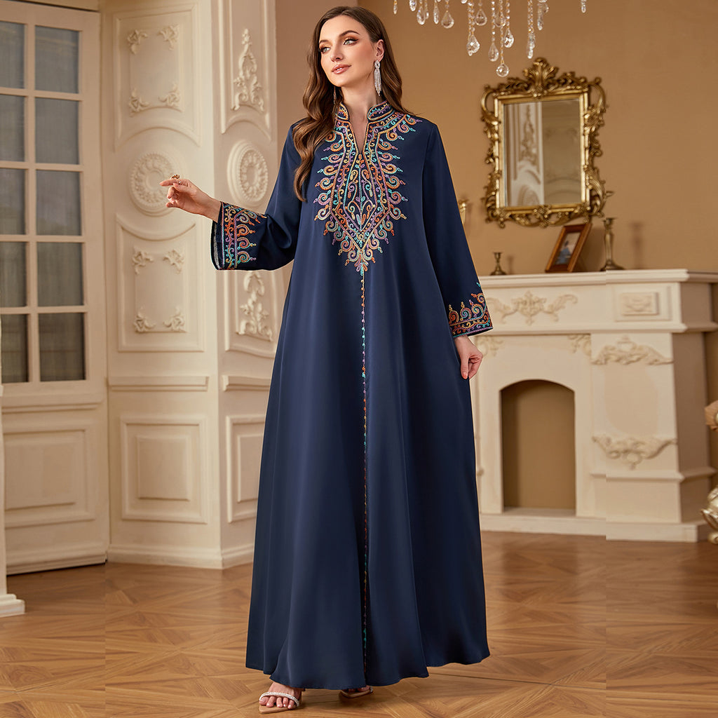 Damen Lange Kaftan Robe mit kunstvoller Stickerei Sovae