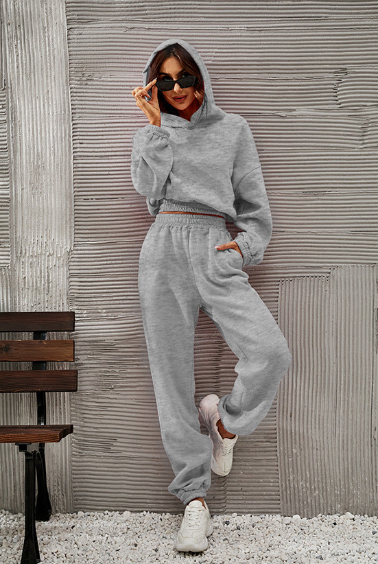 Damen bequeme Sweatpants mit Kapuze und Raffung Sovae