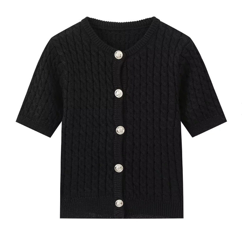 Damen Kurzarm-Strickjacke mit strukturiertem Muster und Knopfdetails Sovae