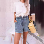 Damen Denim-Shorts mit elastischem Bund und praktischen Taschen Sovae