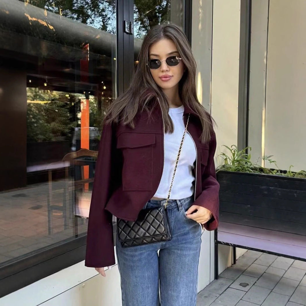Damen lässige Wolljacke mit praktischen Taschen und modernem Schnitt Sovae