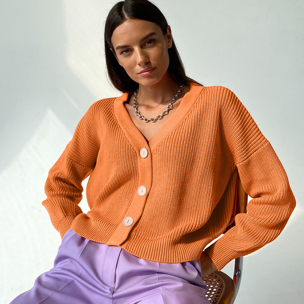 Damen kuschelige Strickjacke mit umschlagbaren Ärmeln und modischen Knopfdetails Sovae