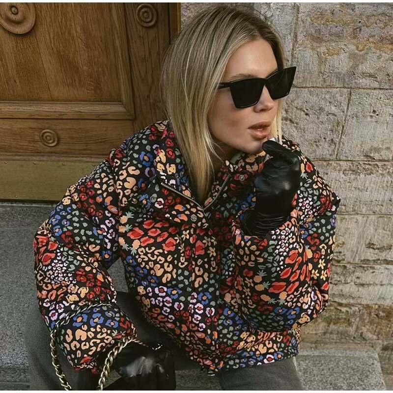 Damen gesteppte Jacke im modischen Leopardenprint Sovae