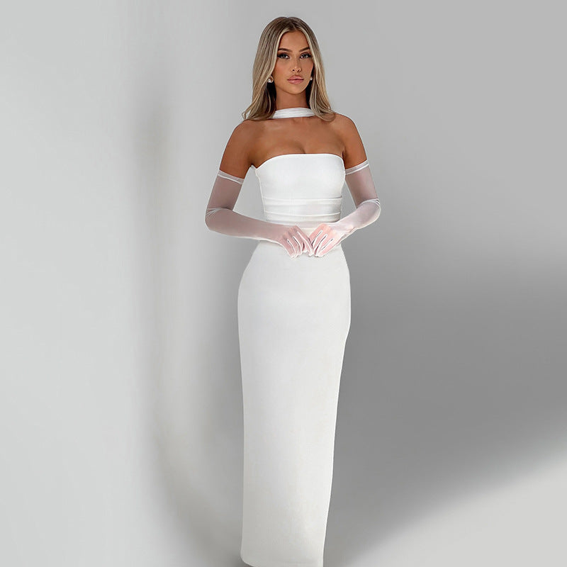 Damen elegantes Maxikleid mit transparenten Ärmeln Sovae