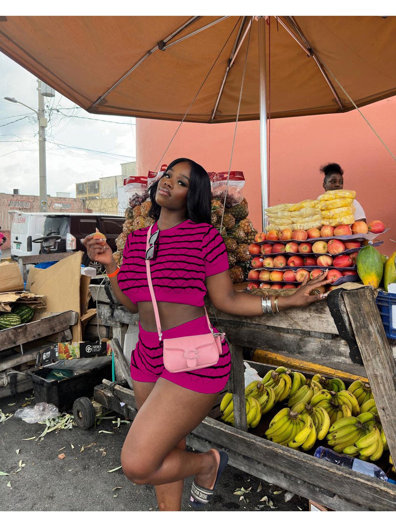 Damen sportliches Kurzarm-Set mit grafischem Muster Sovae