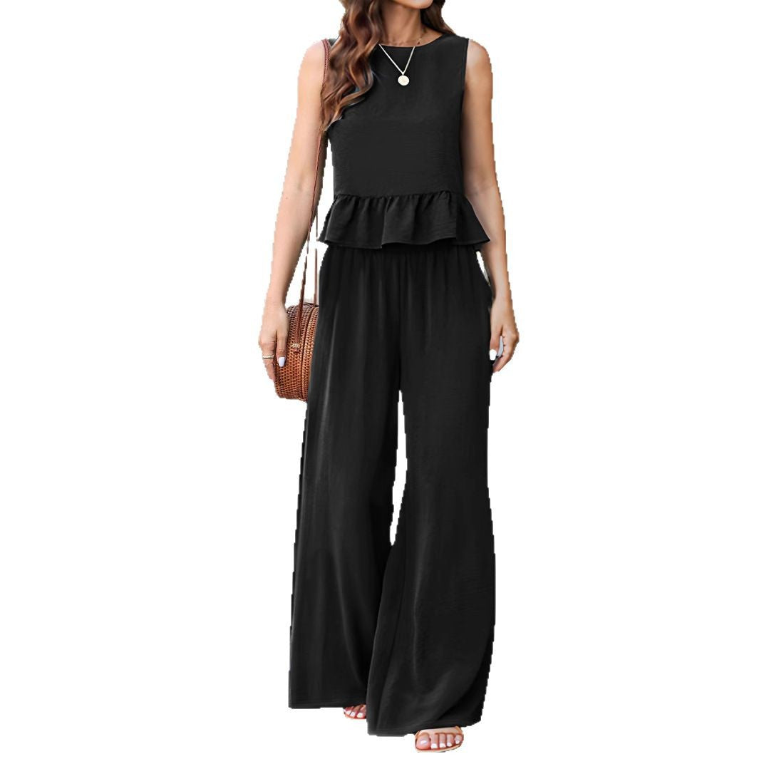 Damen weite Jumpsuit mit Rüschendetails und elastischem Bund Sovae