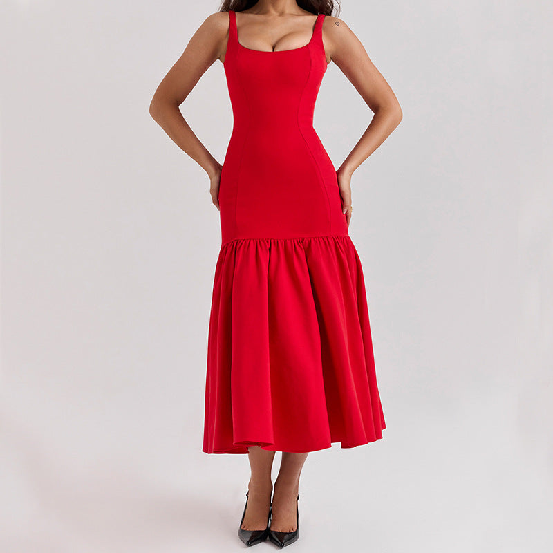 Damen figurbetontes Maxikleid mit voluminösem Rüschensaum Sovae