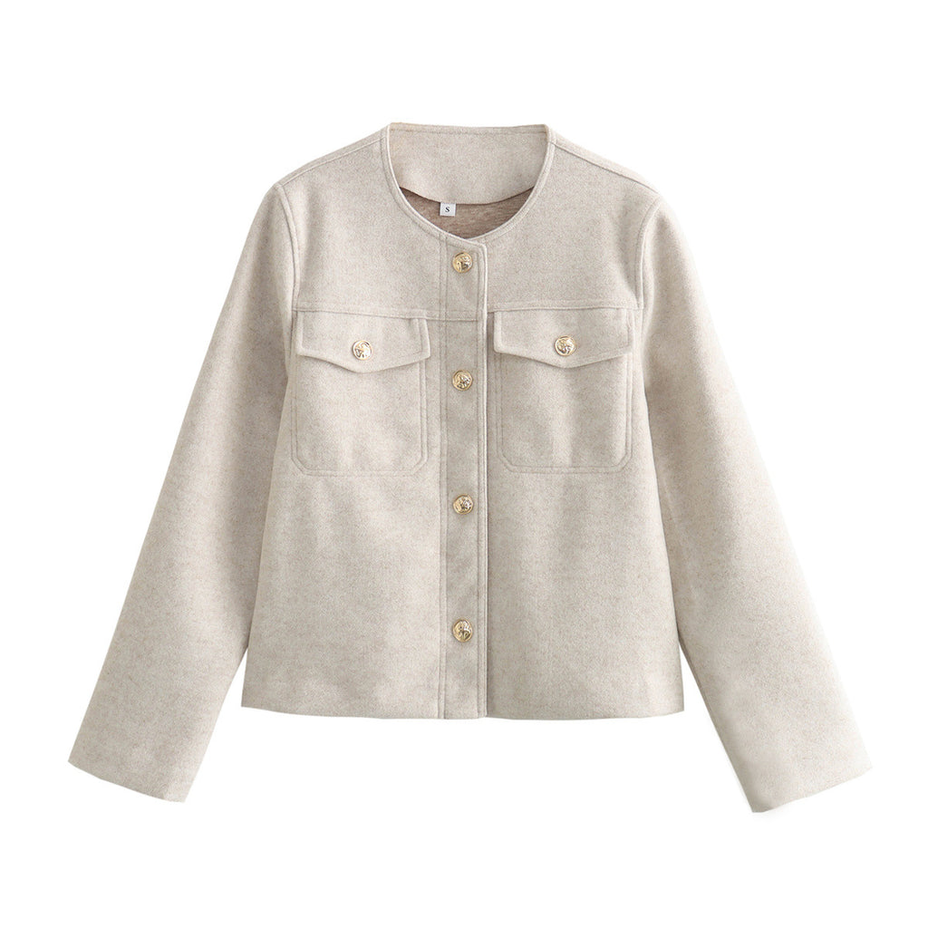Damen elegante Bouclé-Jacke mit Knopfdetails und praktischen Taschen Sovae