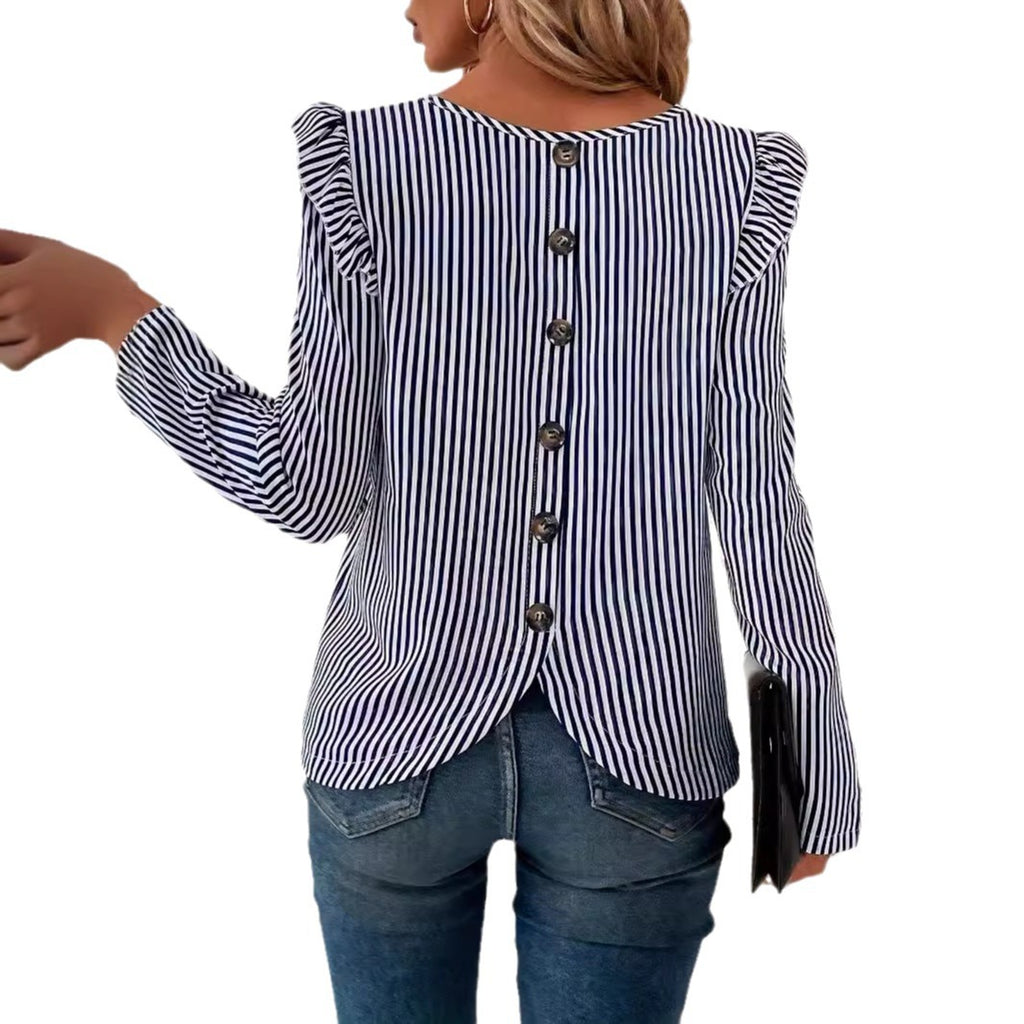 Damen Bluse mit Rüschen und gestreiftem Design Sovae