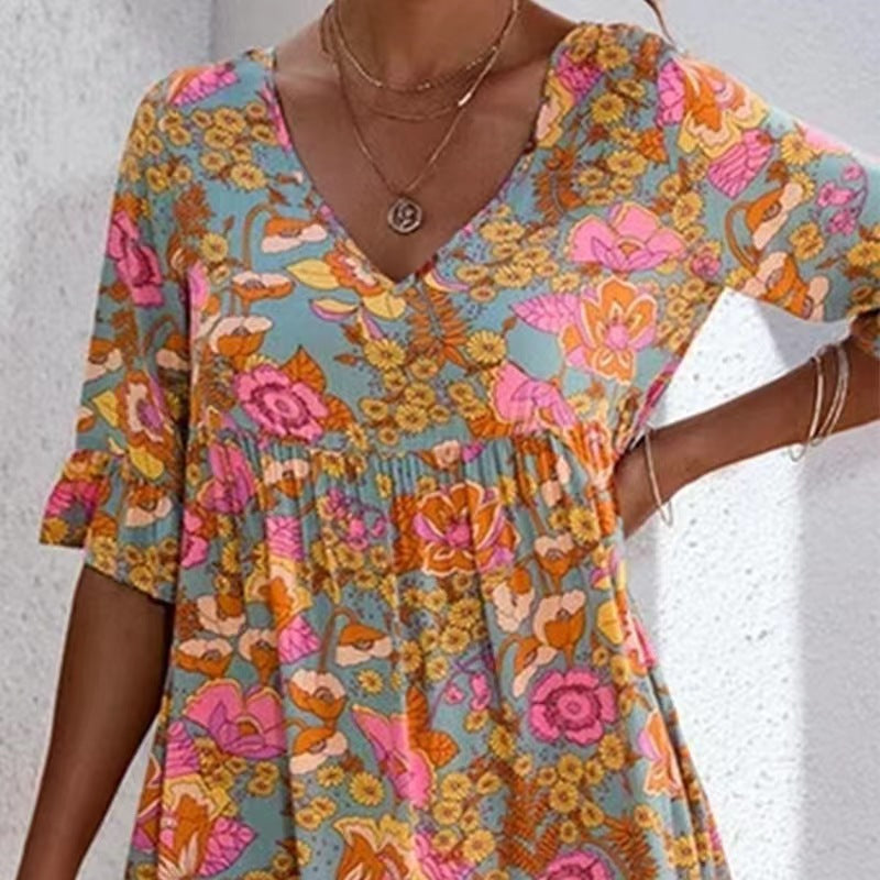 Damen Sommerkleid mit Volants und V-Ausschnitt Sovae