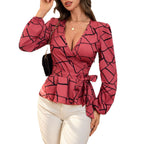 Damen Bluse mit Wickeldesign und voluminösen Ärmeln Sovae