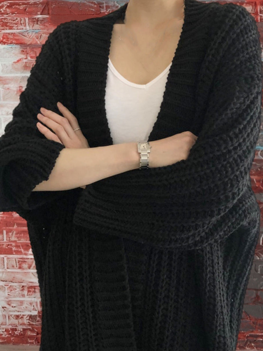 Damen Großer Strickcardigan mit offenem Schnitt und breiten Ärmeln Sovae