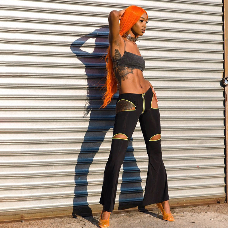 Damen Sportliche Flared Pants mit Cut-Out-Details Sovae