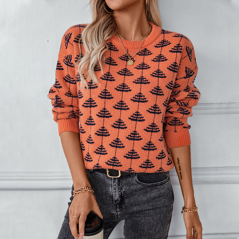 Damen Strickpullover mit verspieltem Baumdesign und weichem Material Sovae