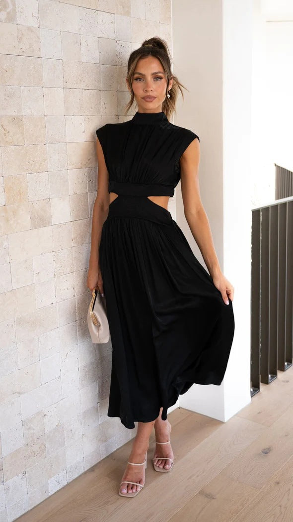 Damen Maxikleid mit elegantem Stehkragen und raffiniertem Cut-Out Sovae