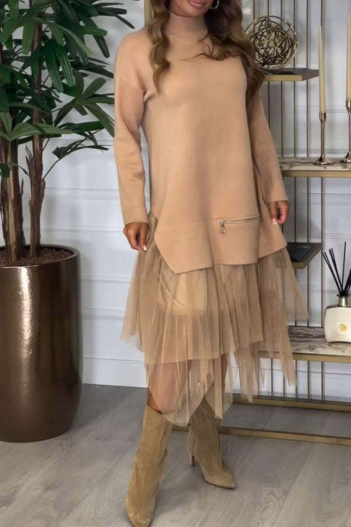 Damen eleganter Pullover mit Tüll-Applikation Sovae