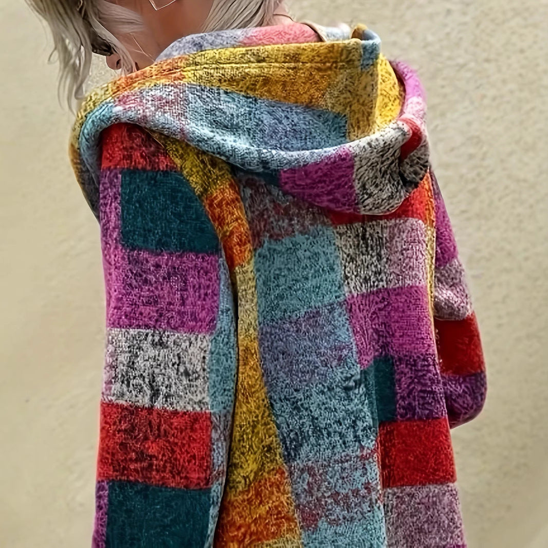 Damen farbenfrohe Strickjacke mit Kapuze Sovae