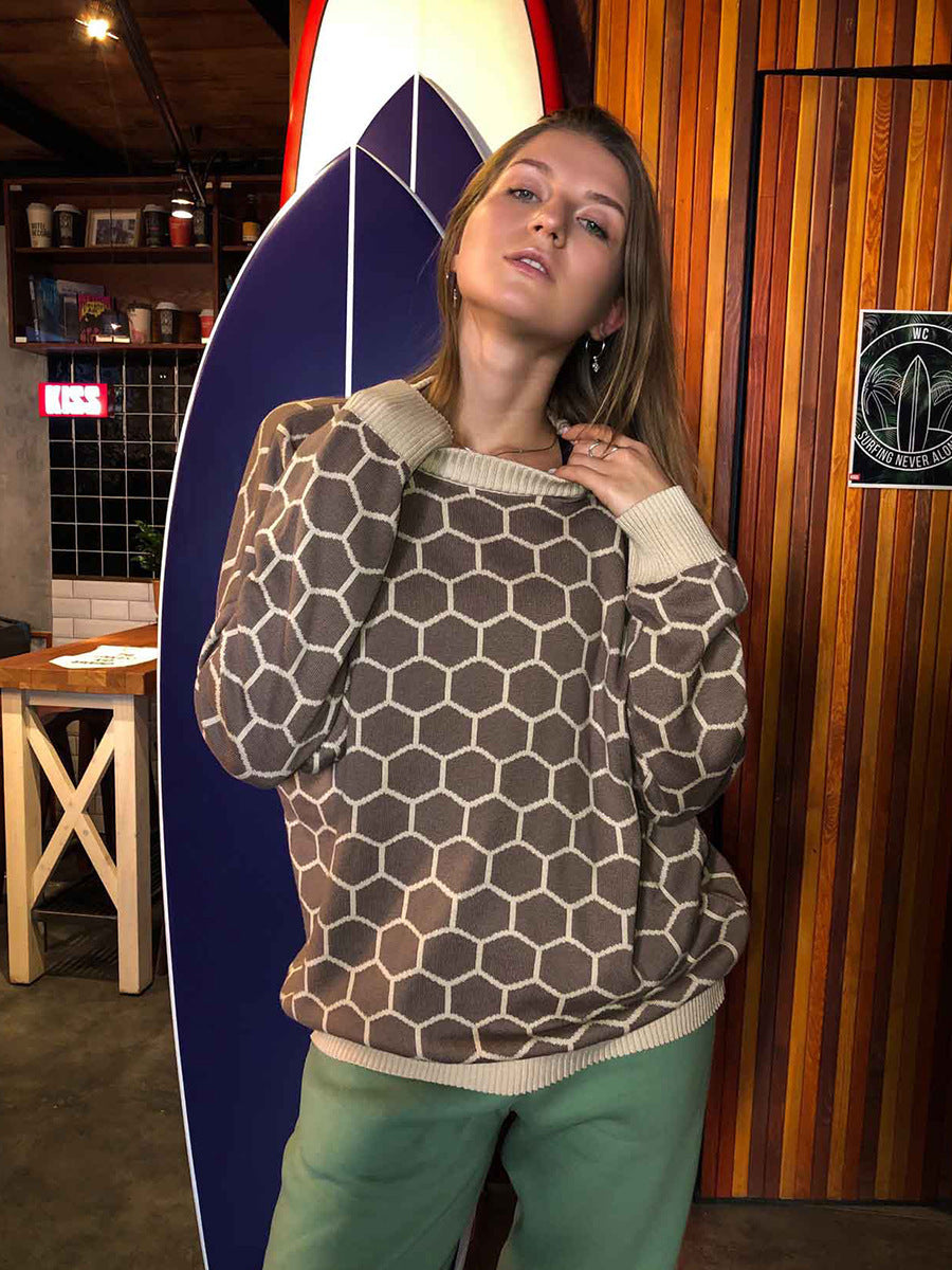Damen Kreativer Strickpullover mit Wabenmuster Sovae